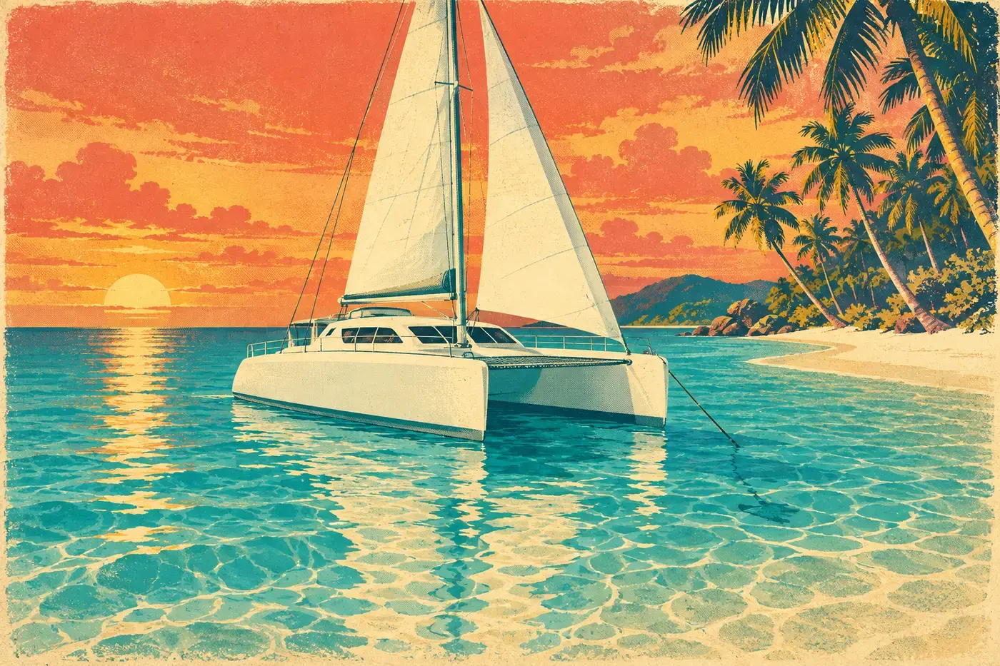 A catamaran anchored off a Punta Cana beach.