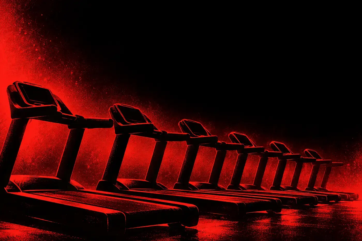 A row of empty treadmills.