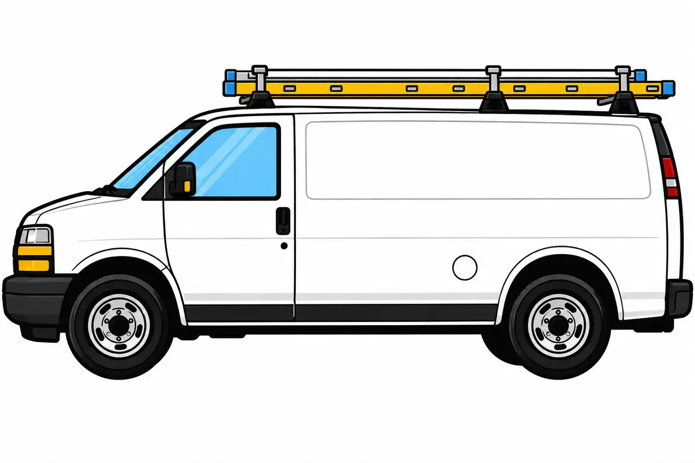 A plain work van, drawn flat and bold.