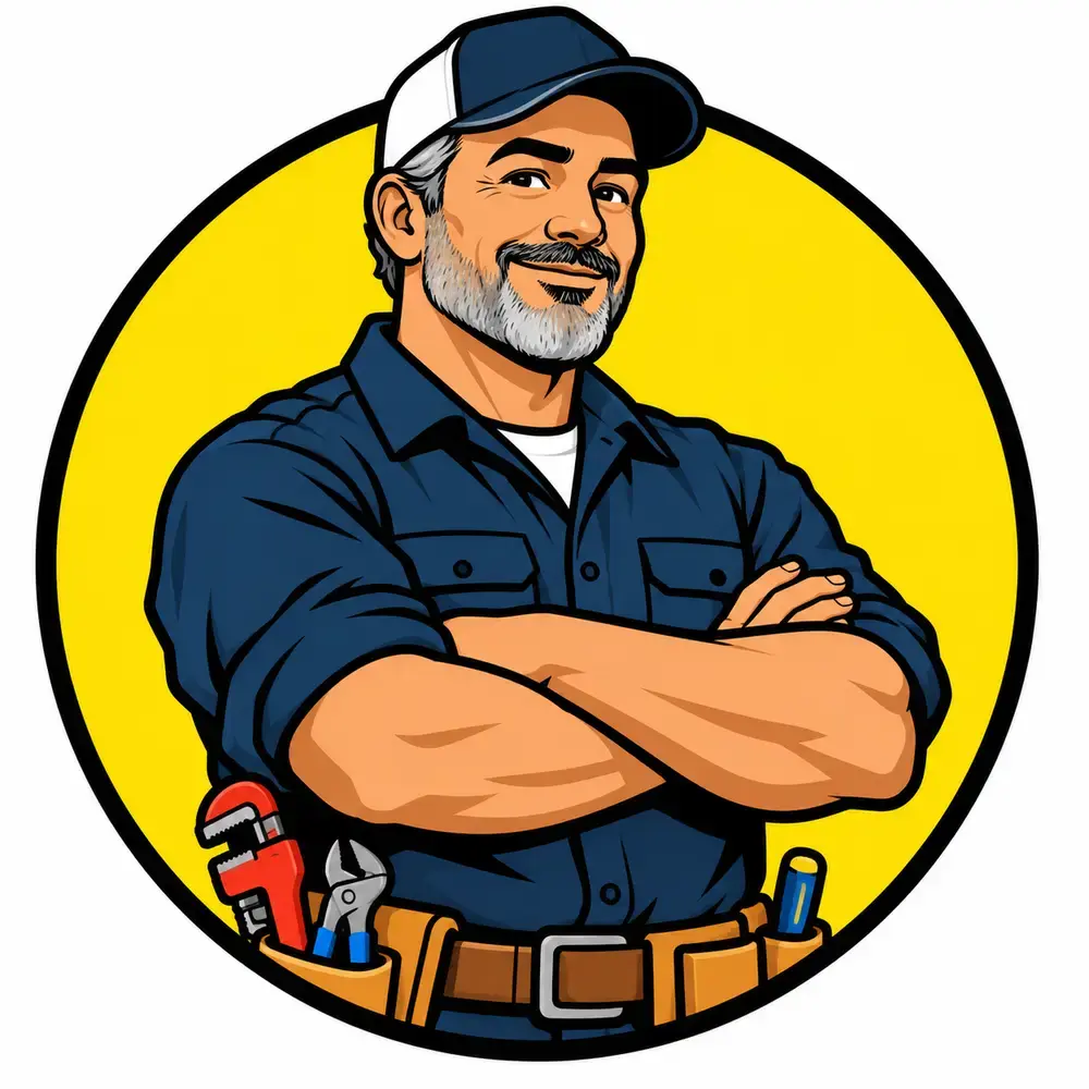 Ray, a plumber, arms crossed.
