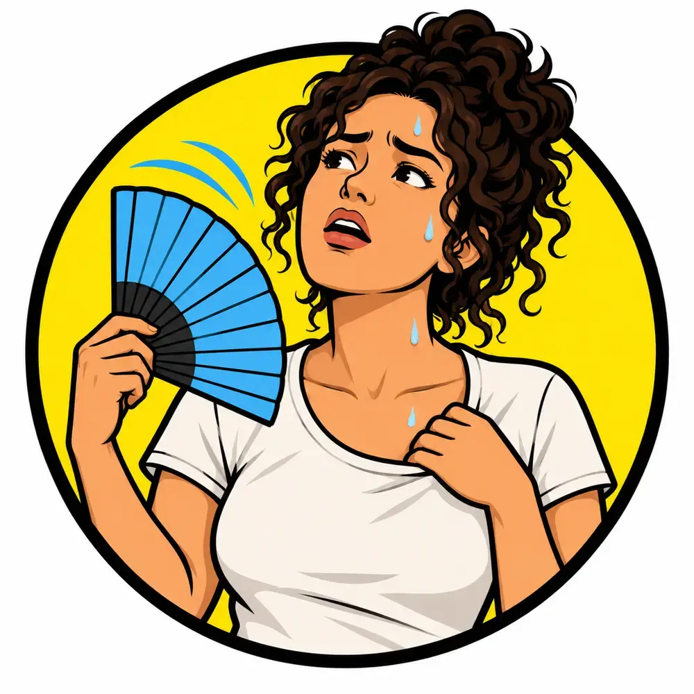 Dana, a homeowner, fanning herself.