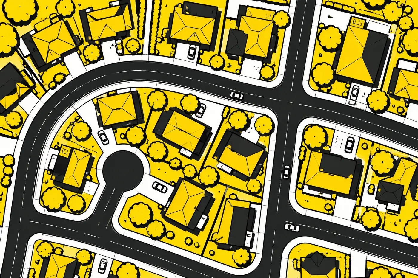 A flat map of a suburban neighbourhood.
