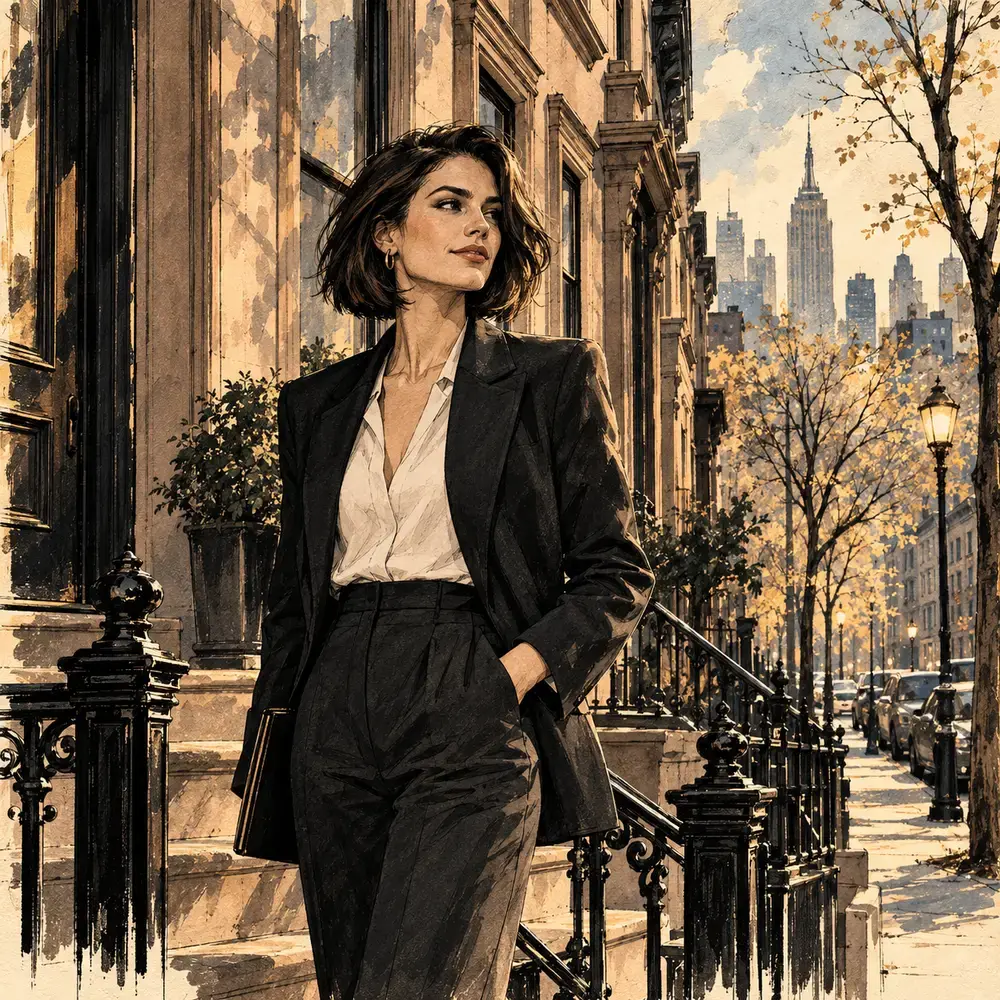 An agent on a brownstone stoop.