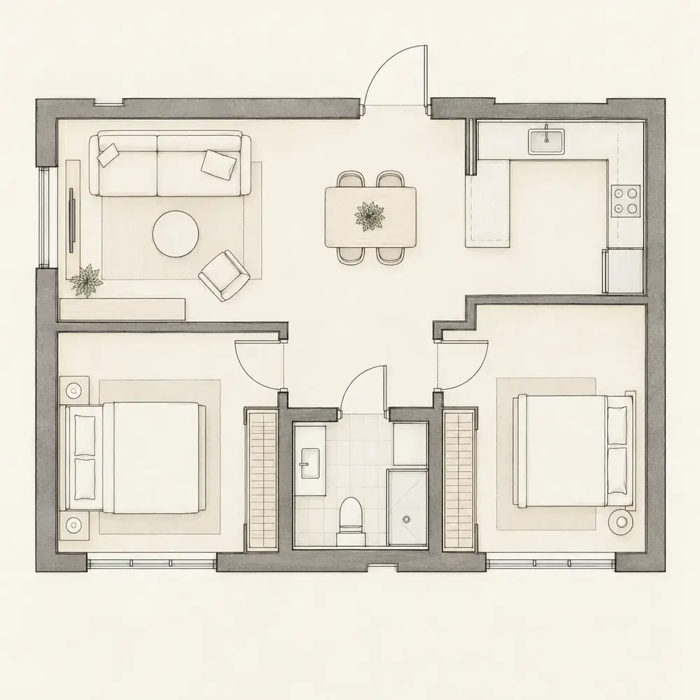 A simple apartment floor plan.